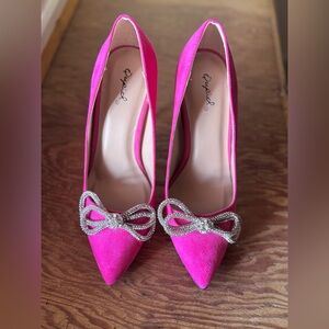 Elegant Pink Heels with Rhinestone Bow